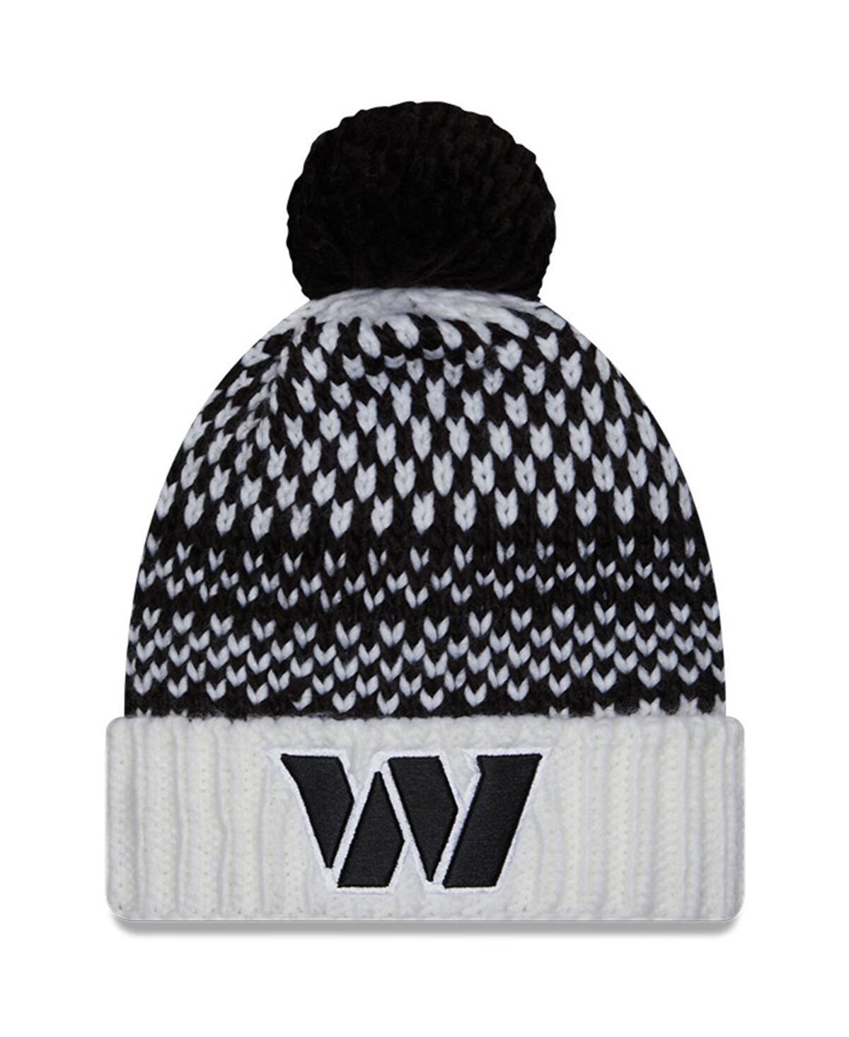 Womens New Era Black/White Washington Commanders 2023 NFL Crucial Catch Cuffed Pom Knit Hat Product Image