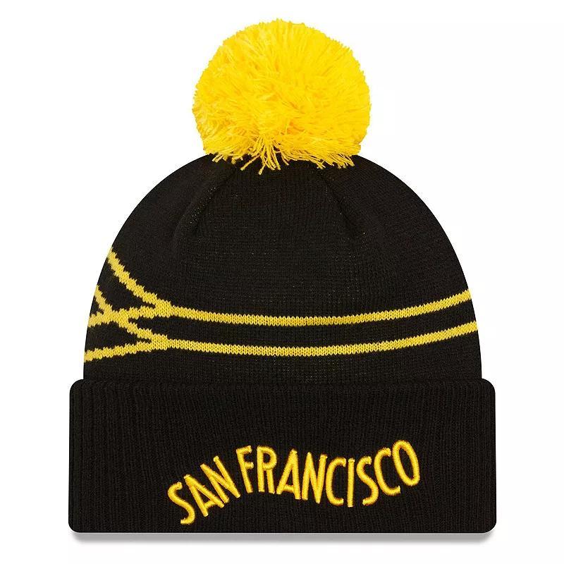 Mens New Era  Black Golden State Warriors 2023/24 City Edition Cuffed Pom Knit Hat Product Image