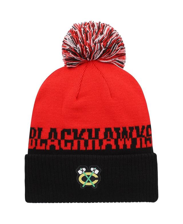 Mens adidas /Black Chicago Blackhawks COLD.RDY Cuffed Knit Hat with Pom Product Image