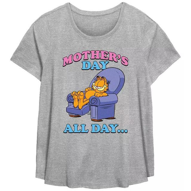 Plus Size Garfield Moethers Day All Day Scoop Hem Flowy Graphic Tee, Womens Product Image