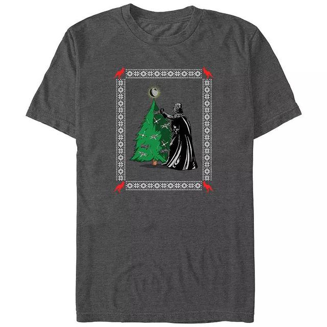 Big & Tall Star Wars Darth Vader Christmas Tree Decorating Graphic Tee, Mens Grey Heather Product Image