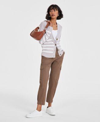 On 34th Womens V Neck Striped Cardigan Tapered Ankle Length Cargo Pants Dyanne Saddle Bag Created For Macys Product Image