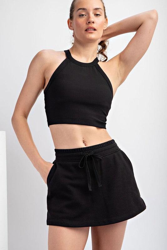 Black French Terry Casual Skort Product Image