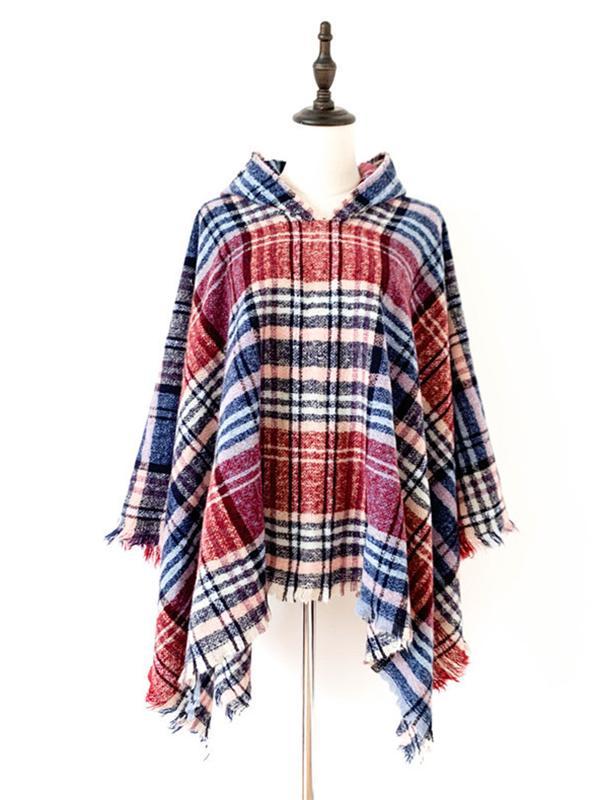 Fringed Hooded Keep Warm Plaid Cape Shawl&Cloak product image