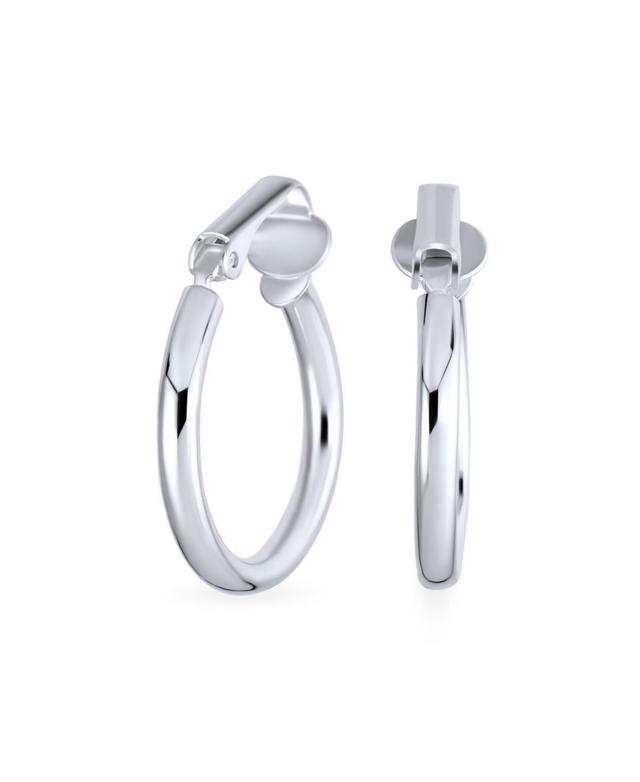 Bling Jewelry Classic Basic Simple Tube Lightweight Clip On Hoop Earrings For Women Non Pierced Ears Sterling Silver .75 Diameter Product Image