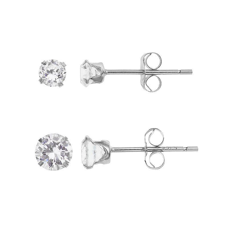 Taylor Grace 10k White Gold Cubic Zirconia Stud Earring Set, Womens Product Image