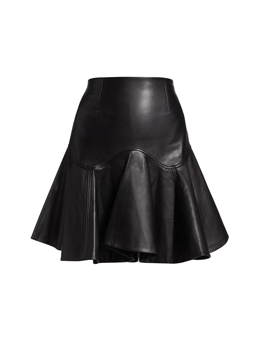 Womens Ruffled Leather Miniskirt Product Image