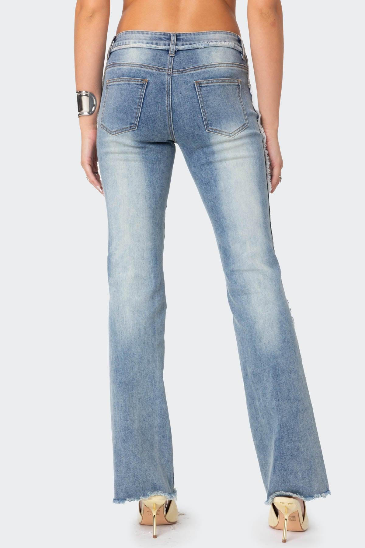 Frayed Seam Washed Flare Jeans Product Image