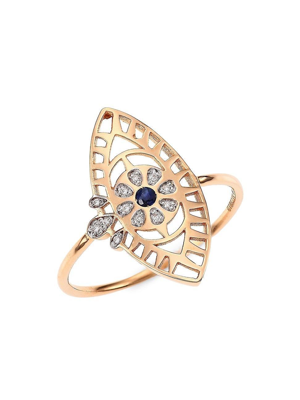 Womens Ajna 18K Rose Gold, Sapphire & Diamond Large Ring Product Image