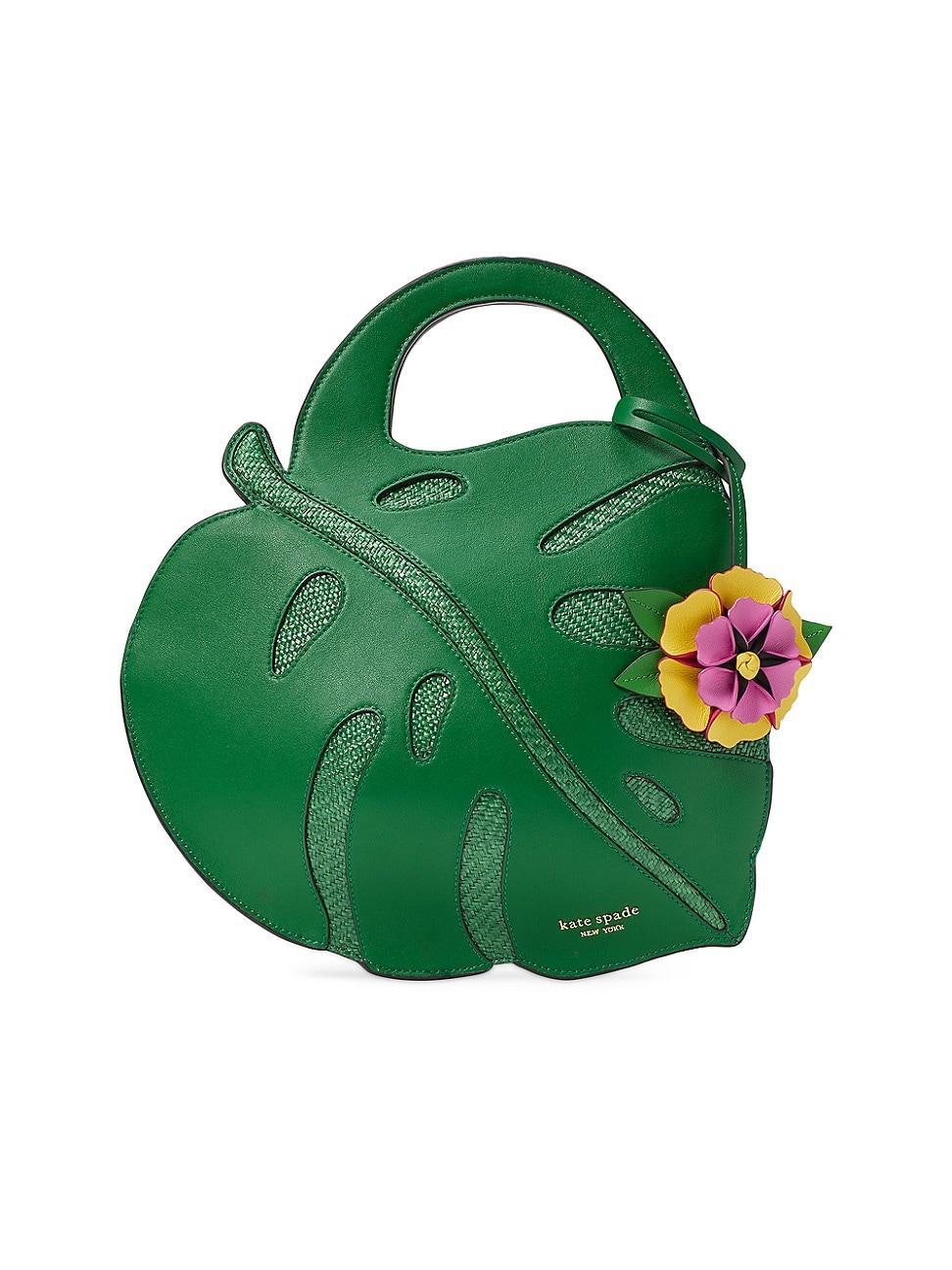 Womens Playa Leather & Straw Leaf Tote Bag Product Image