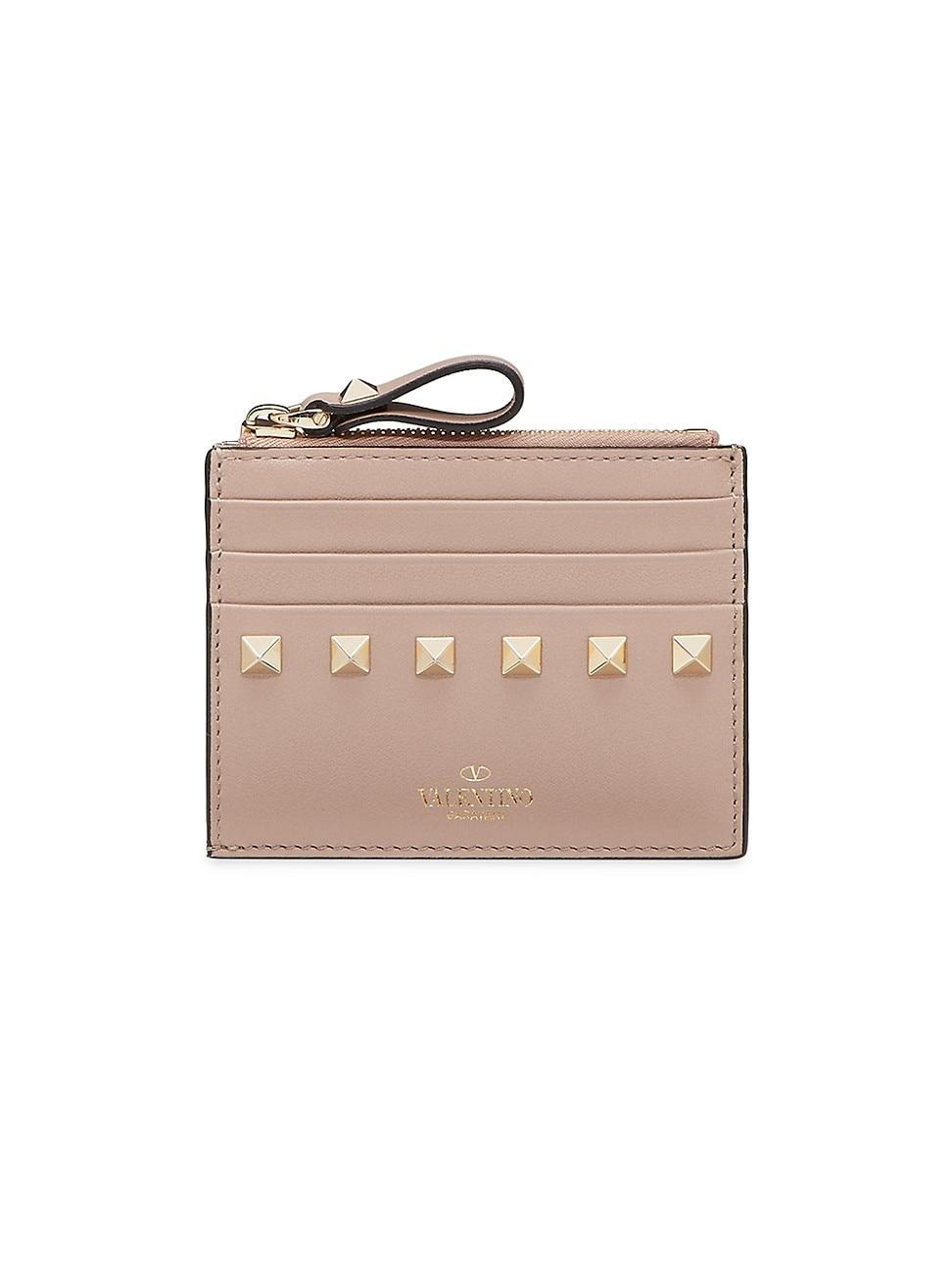 Womens Rockstud Calfskin Cardholder with Zipper Product Image