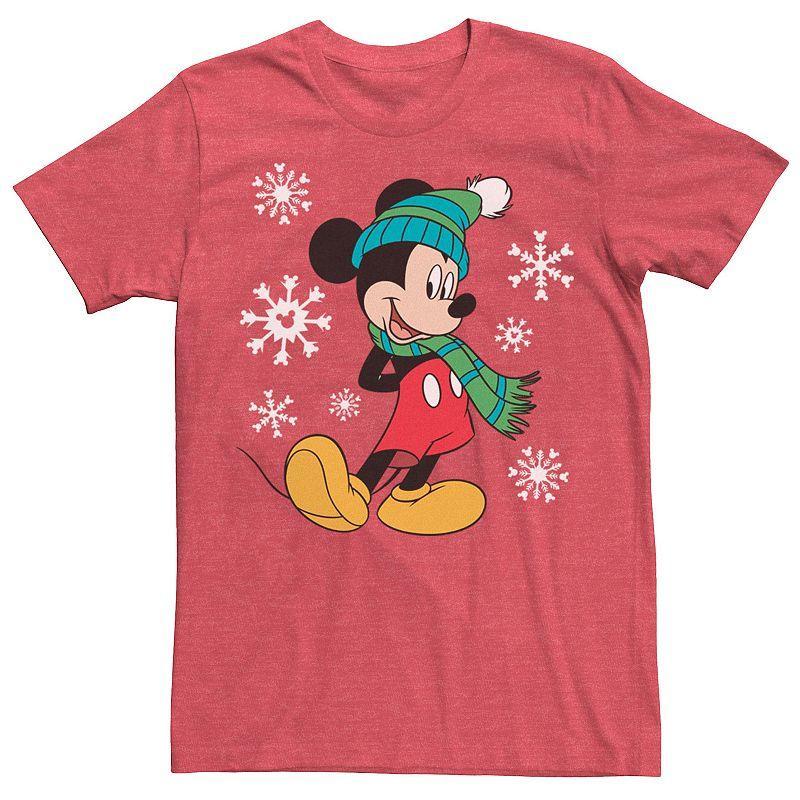 Disneys Mickey Mouse Holiday Snowflakes Portrait Christmas Mens Tee Red Grey Product Image