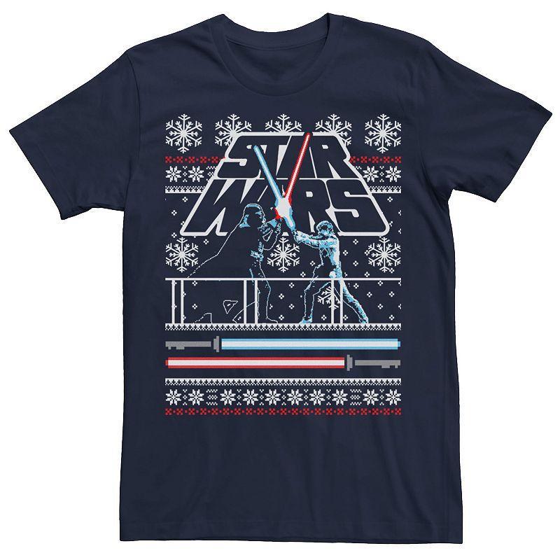 Mens Star Wars Luke Vader Face Off Ugly Christmas Sweater Tee Blue Product Image