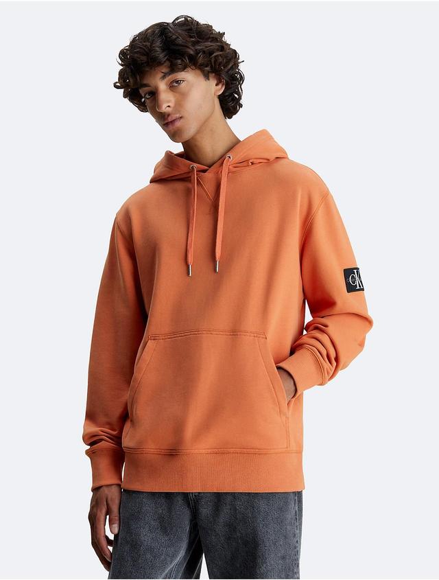 Calvin Klein Mens Monogram Logo Badge Drawstring Hoodie - Orange - XL Product Image