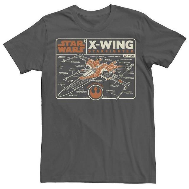 Mens Star Wars The Rise of Skywalker X-Wing Schematic Frame Tee Grey Product Image