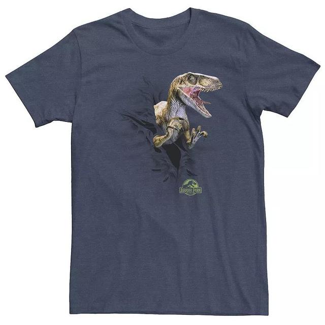 Big & Tall Jurassic Park Velociraptor Tears Through Graphic Tee, Mens Navy Grey Product Image