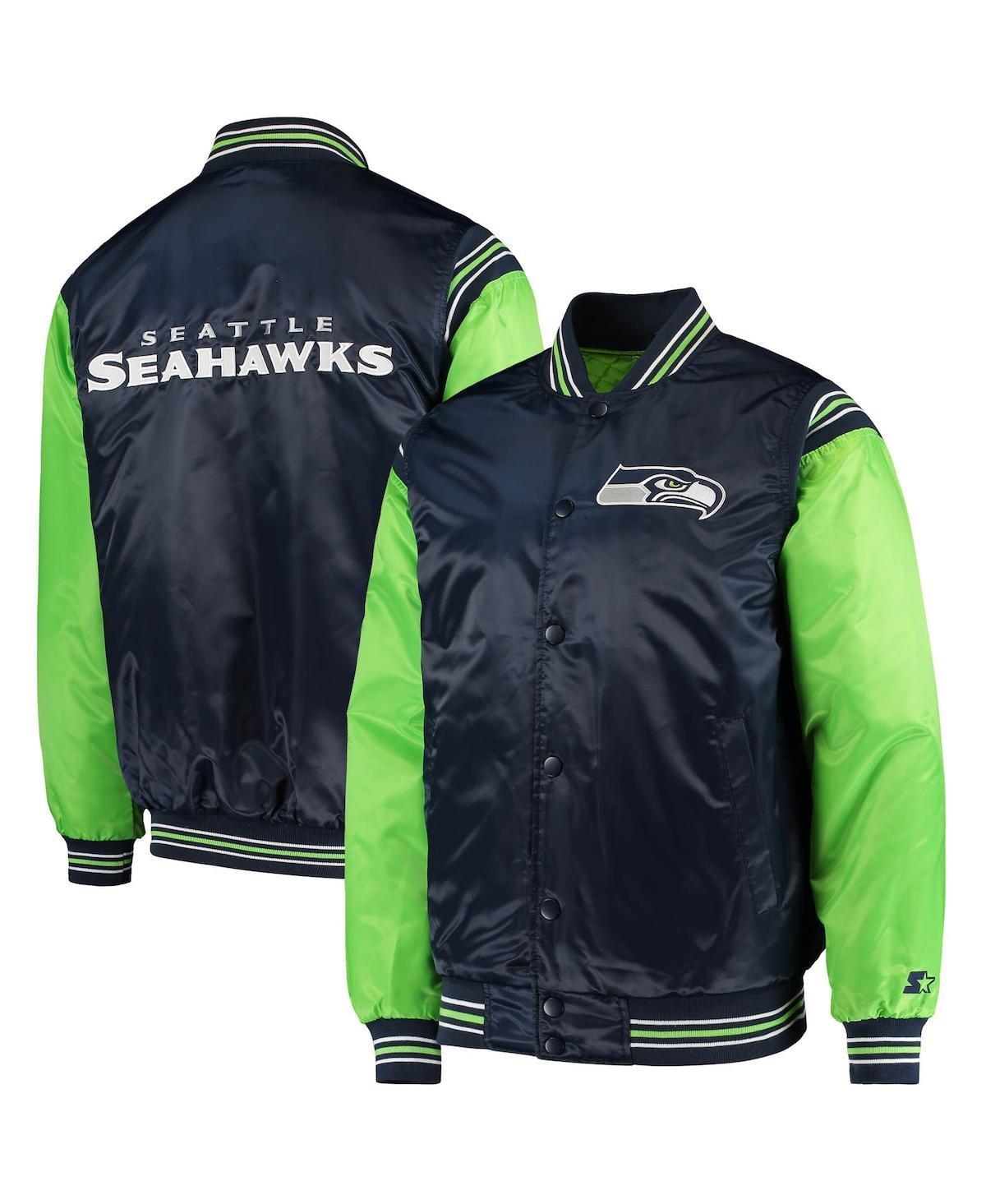 Mens College Navy Seattle Seahawks Enforcer Satin Varsity Full-Snap Jacket - Navy Product Image