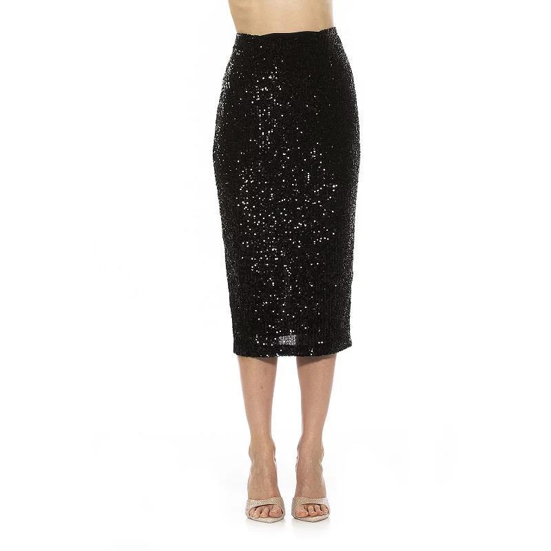 Womens ALEXIA ADMOR Jayden Sequin Fitted Midi Skirt product image