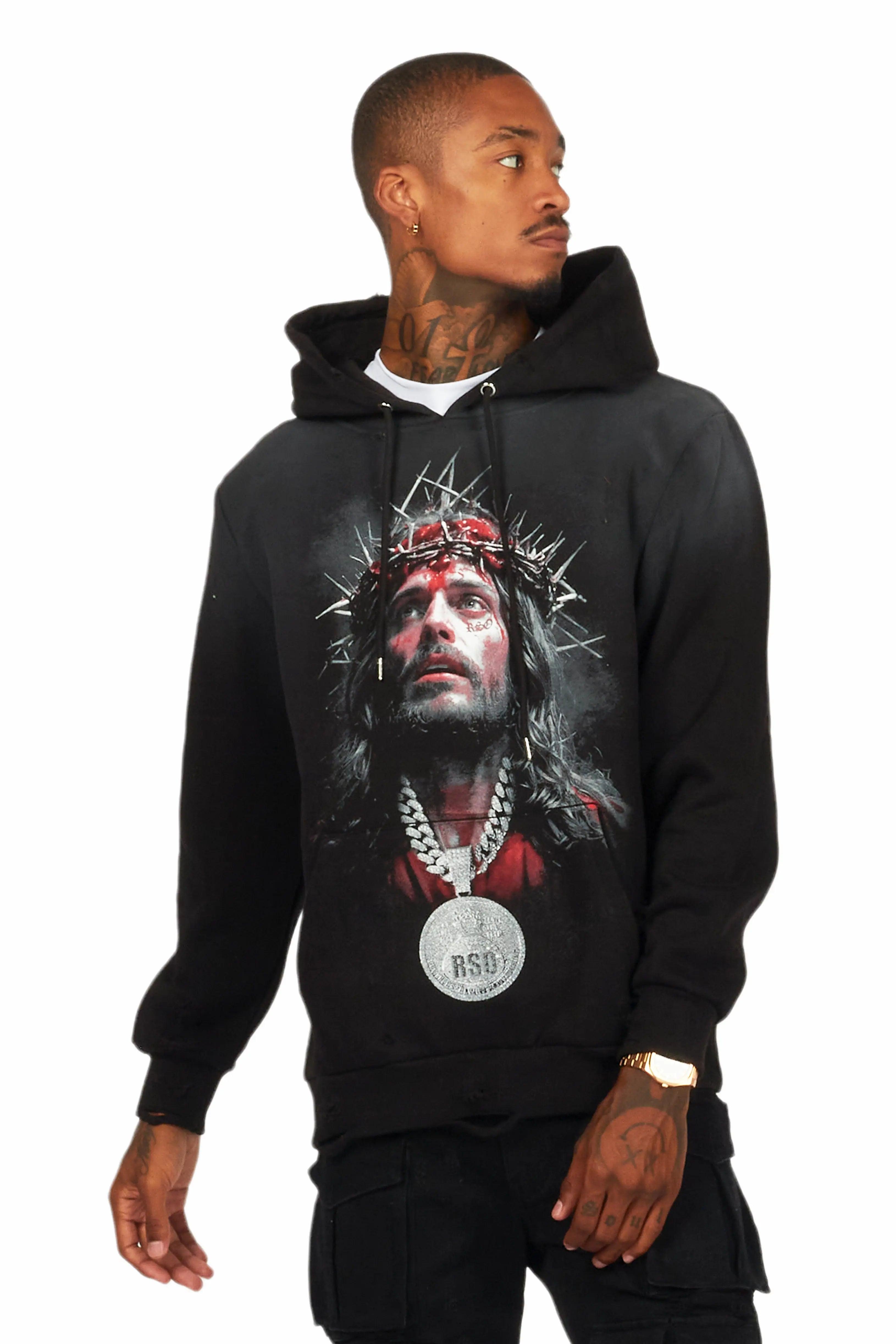 Amina Black Distressed Graphic Hoodie Male Product Image