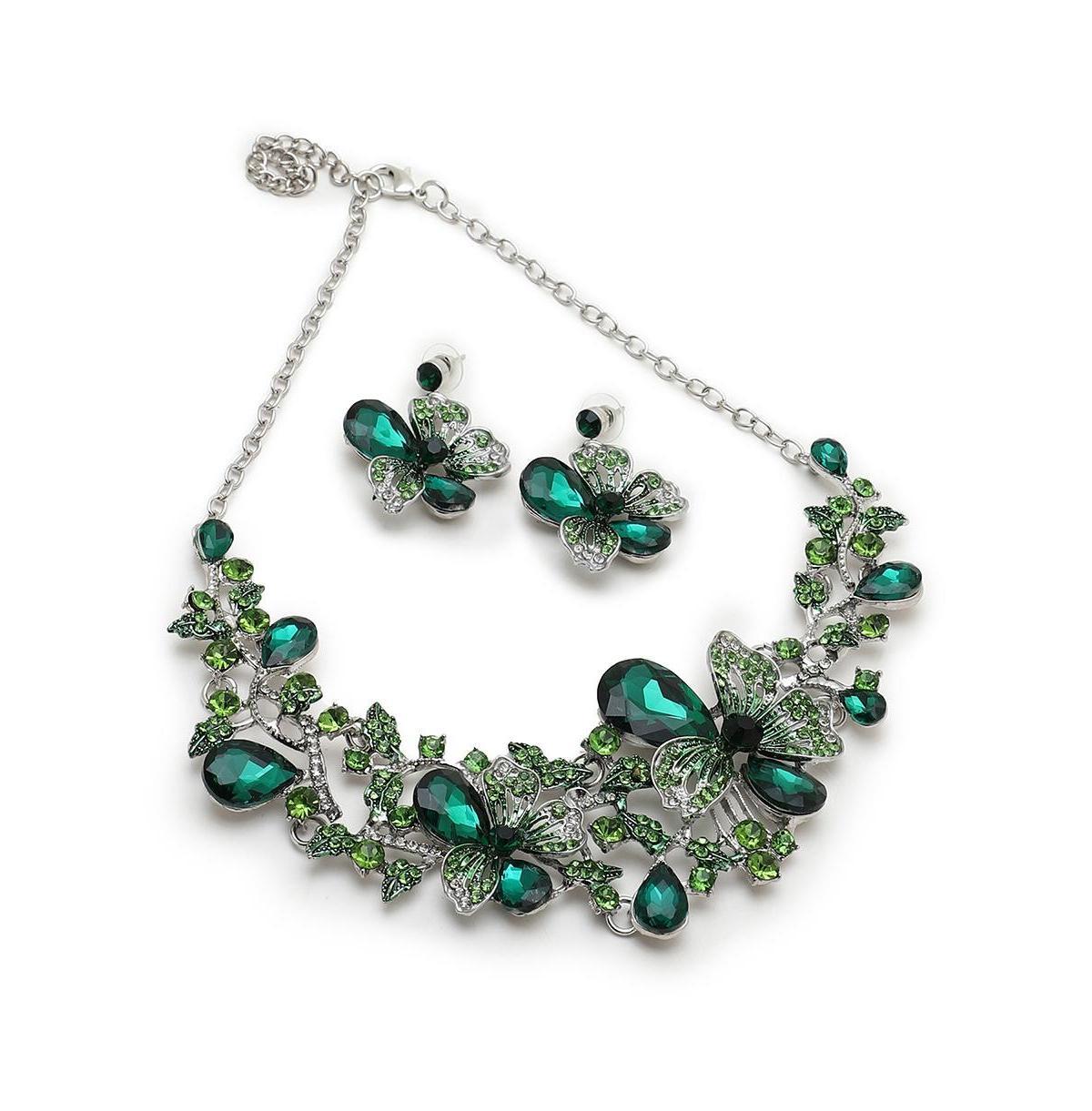 Sohi Womens Green Teardrop Flora Jewelry Set Product Image