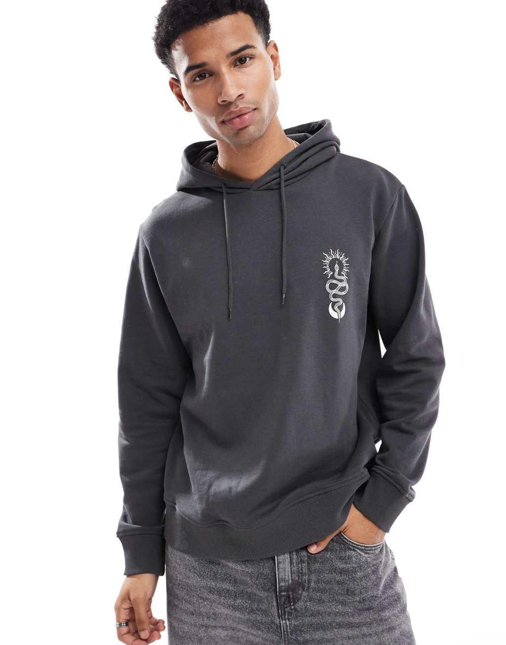 Jack & Jones oversized snake back print hoodie in dark gray  Product Image