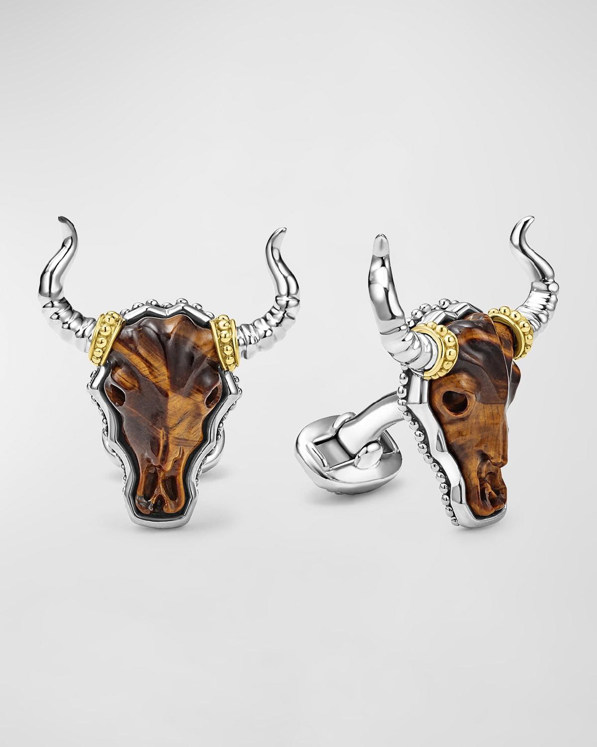 Mens Sterling Silver 18K Anthem Tigers Eye Longhorn Cufflinks, 29x25mm Product Image