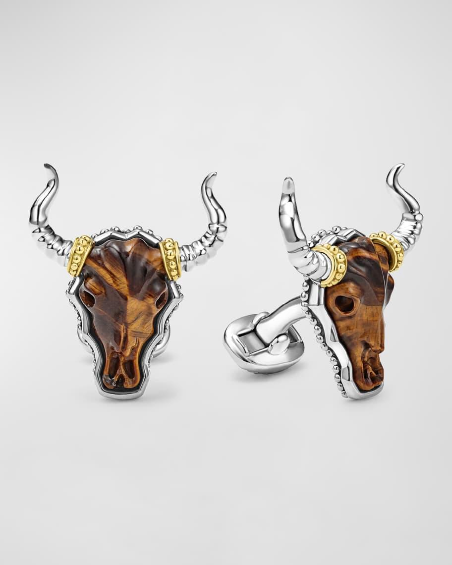 Mens Sterling Silver 18K Anthem Tigers Eye Longhorn Cufflinks, 29x25mm Product Image