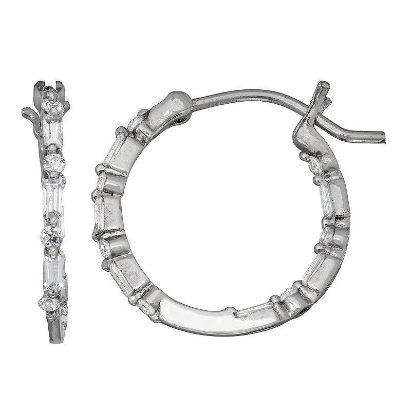 Contessa Di Capri Cubic Zirconia Baguette Round Hoop Earrings, Womens, Silver Tone Product Image