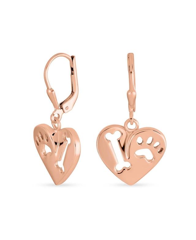 Bling Jewelry I Love My Dog Heart Shape Cut Out Puppy Pet Bone Animal Lover Paw Print Drop Dangle Lever back Earrings For Women Gold Plated .925 Product Image