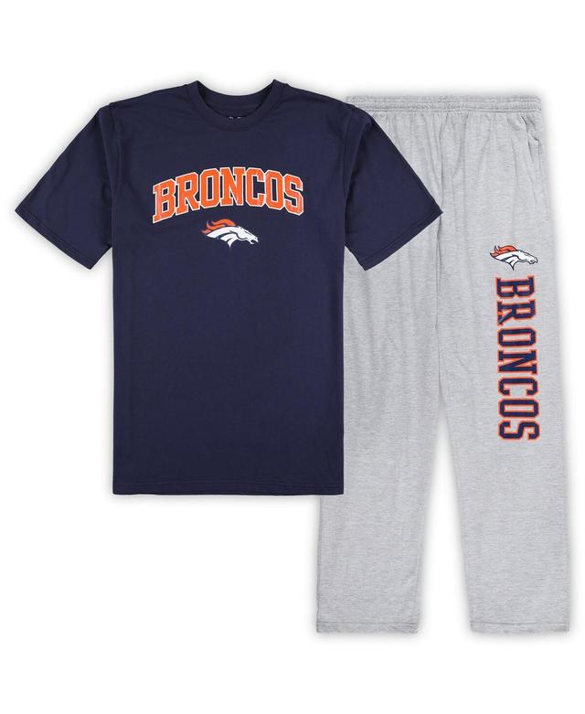 Mens Concepts Sport Navy/Heather Gray Denver Broncos Big & Tall T-Shirt & Pajama Pants Sleep Set Blue Product Image