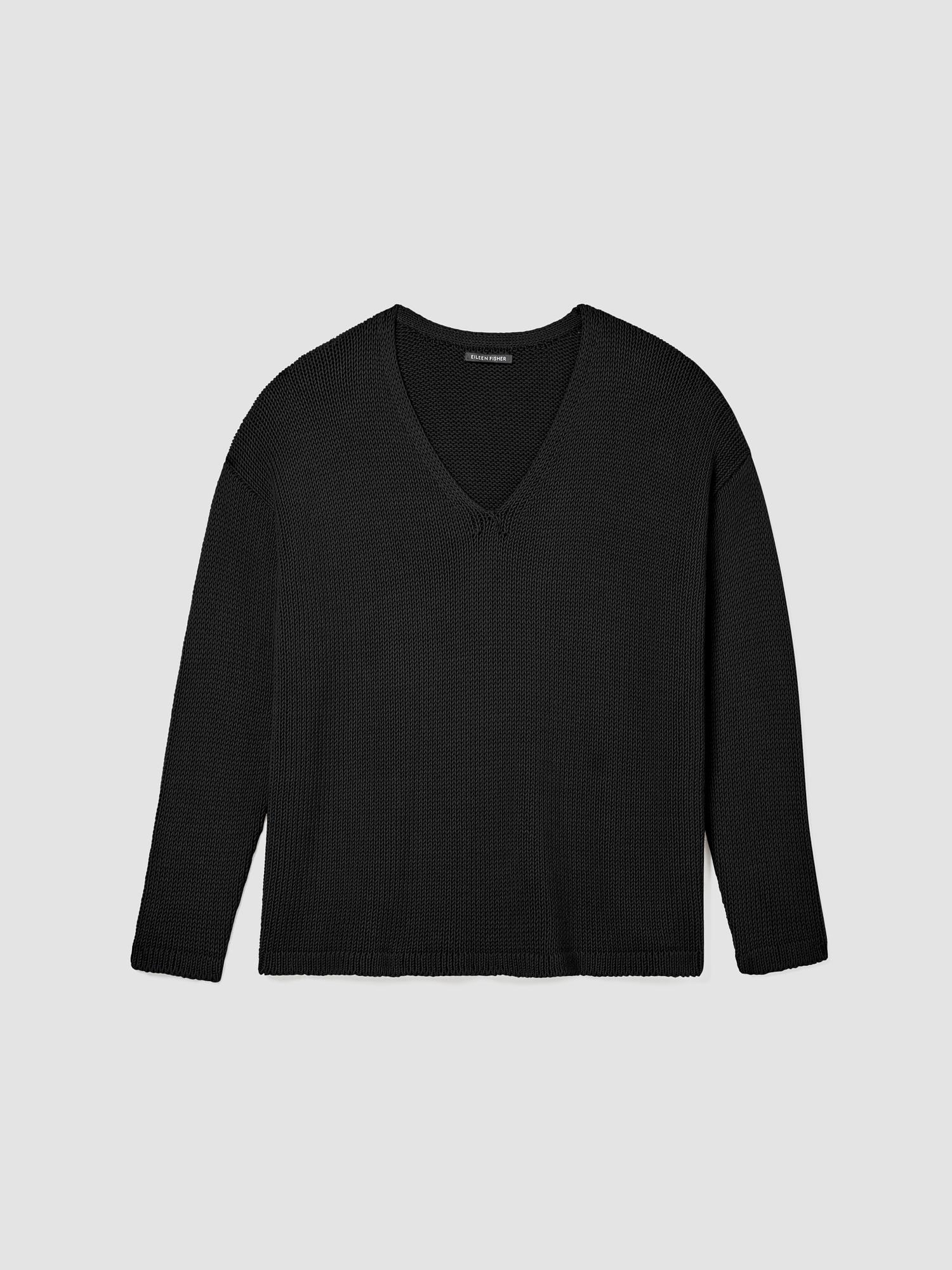 EILEEN FISHER Peruvian Organic Cotton Cord Jersey V-Neck Topfemale Product Image