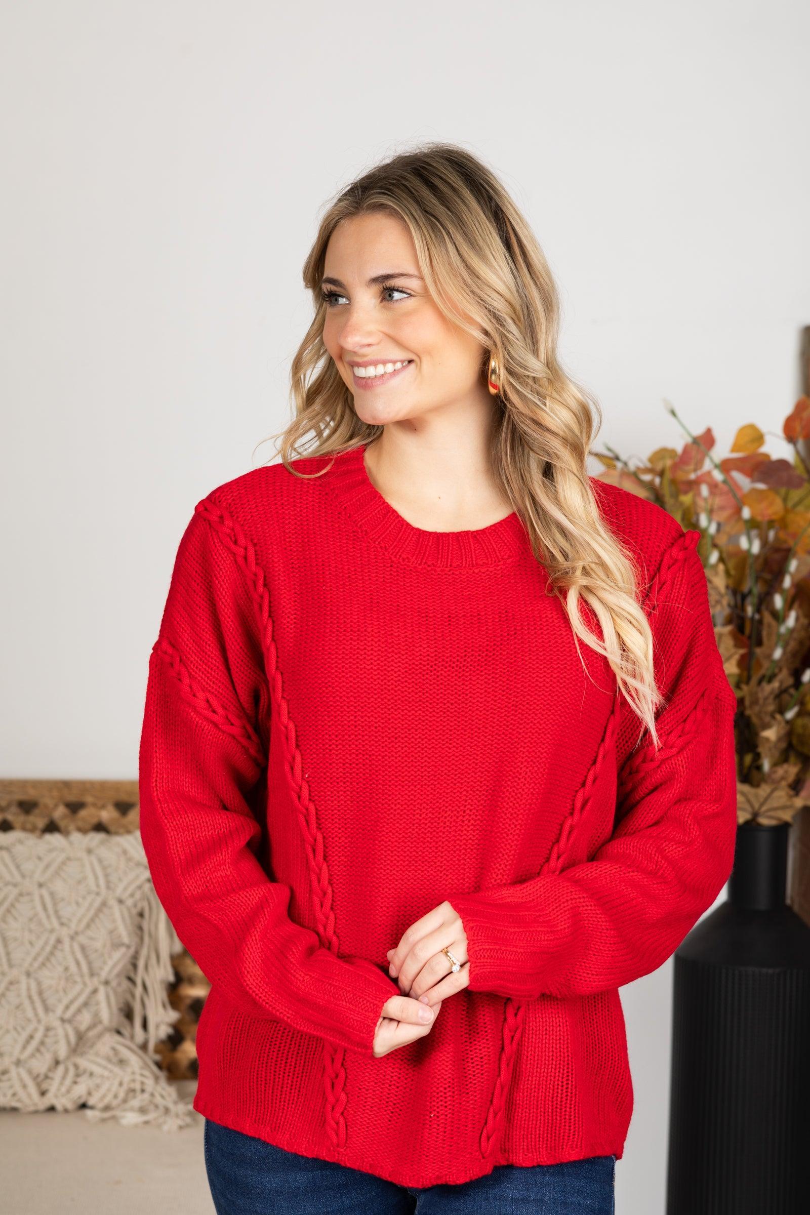 Red Chunky Braid Casual Knit Sweater product image