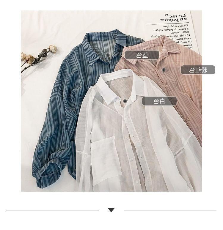 Long Sleeve Collared Striped Shirt Product Image