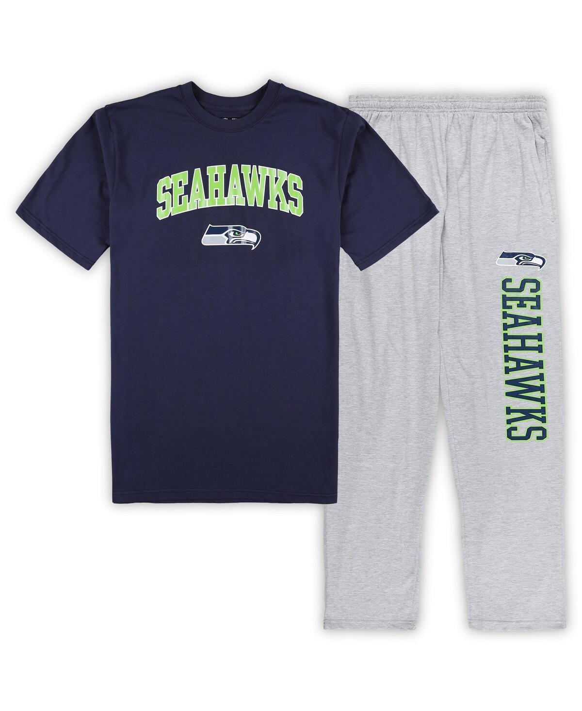 Mens Concepts Sport College Navy Seattle Seahawks Big and Tall T-shirt and Pajama Pants Sleep Set - Navy Product Image