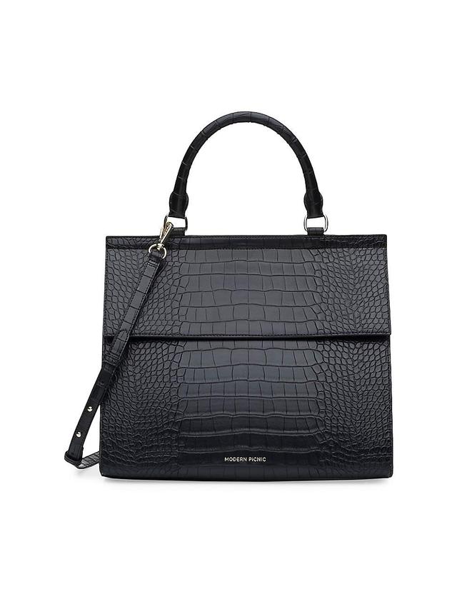 Womens The Large Luncher Crocodile-Embossed Vegan Leather Bag Product Image