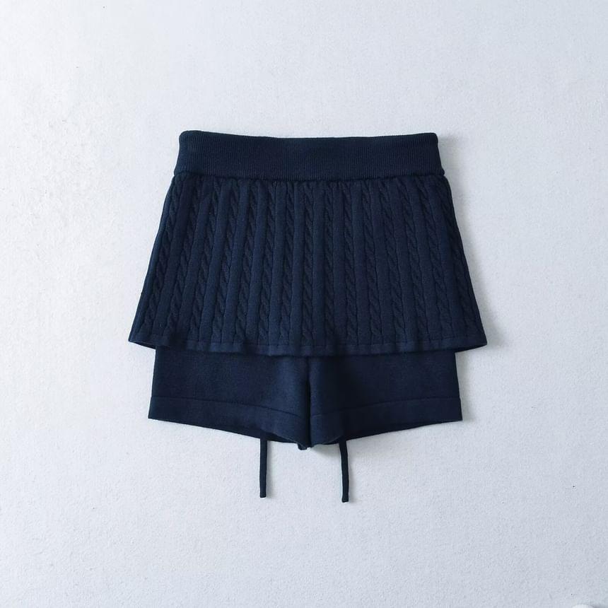 High Waist Plain Inset Cable Knit Skort Product Image