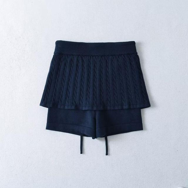 High Waist Plain Inset Cable Knit Skort Product Image