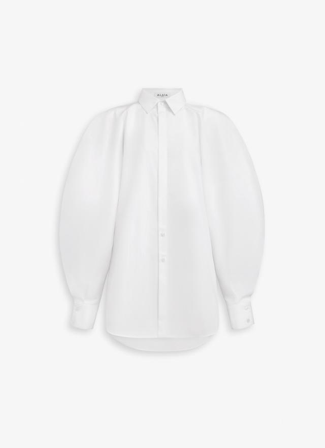 White BALLOON SLEEVE SHIRT IN COTTON POPLIN Product Image