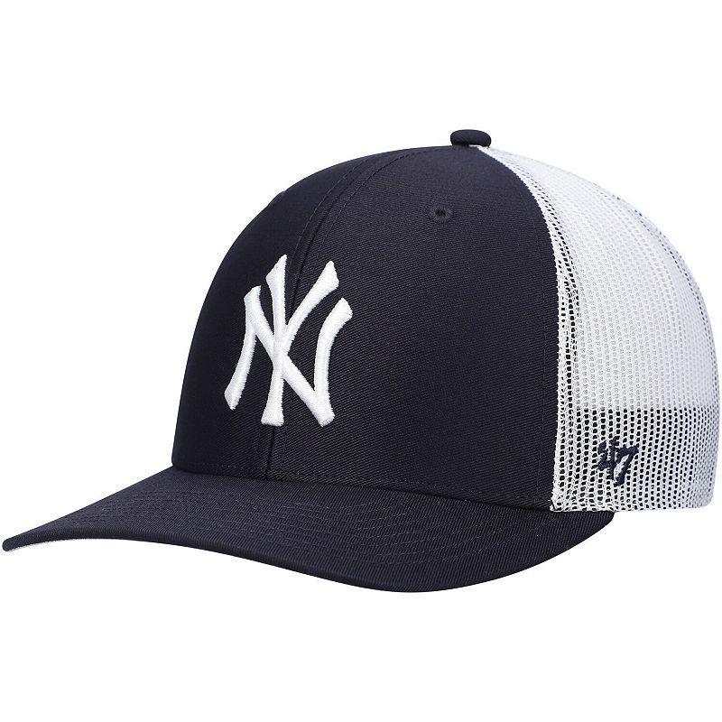 Mens 47 /White New York Yankees Primary Logo Trucker Snapback Hat, Blue Product Image