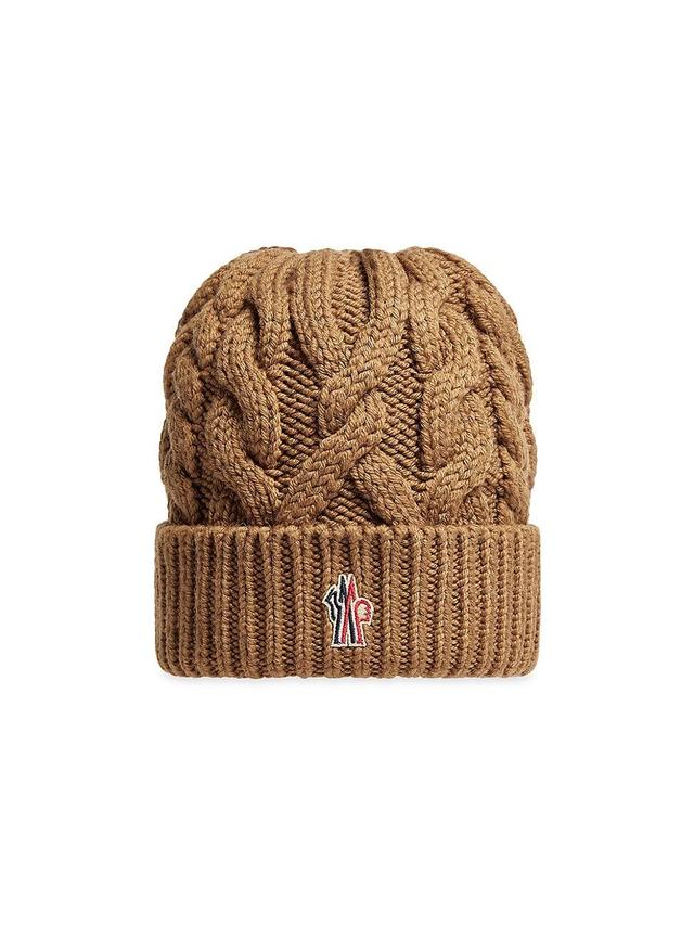 Womens Wool Cable Knit Beanie with Logo Patch Product Image