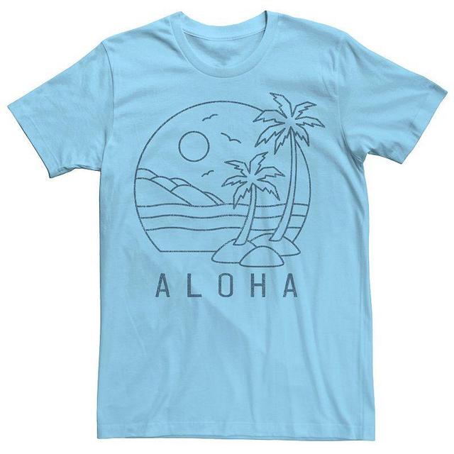 Mens Aloha Beach Palm Trees Birds Hills Sun Lines Graphic Tee Product Image