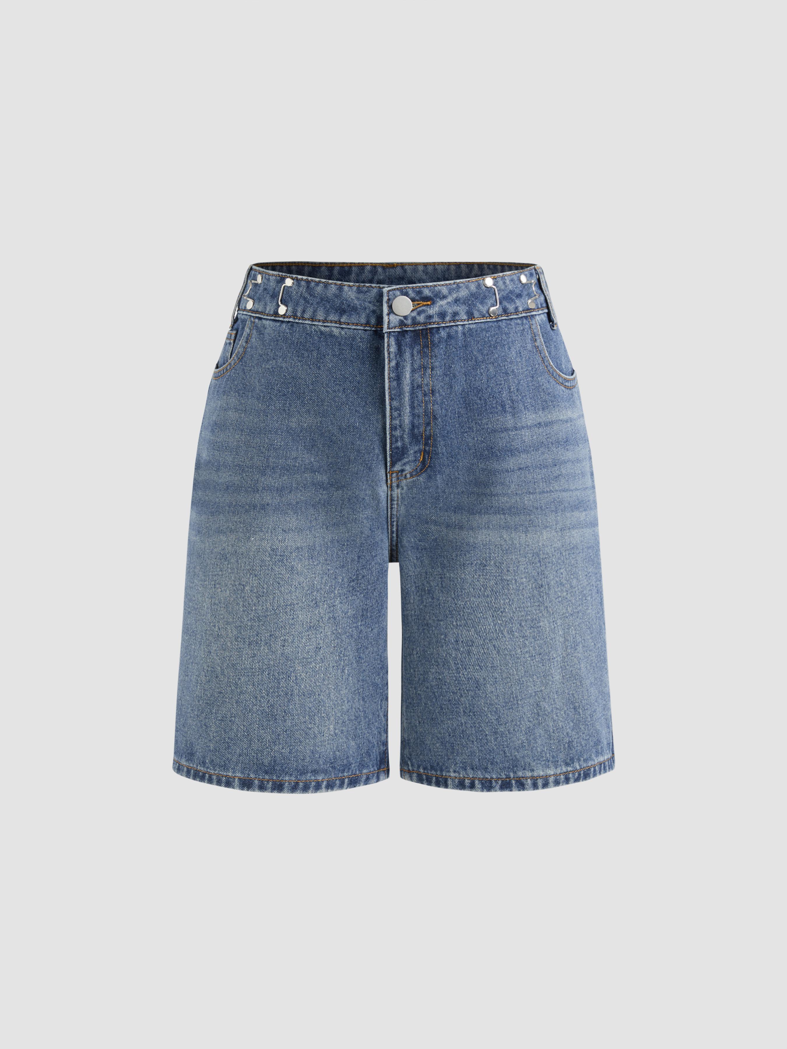 Denim High Rise Solid Wide Leg Shorts product image