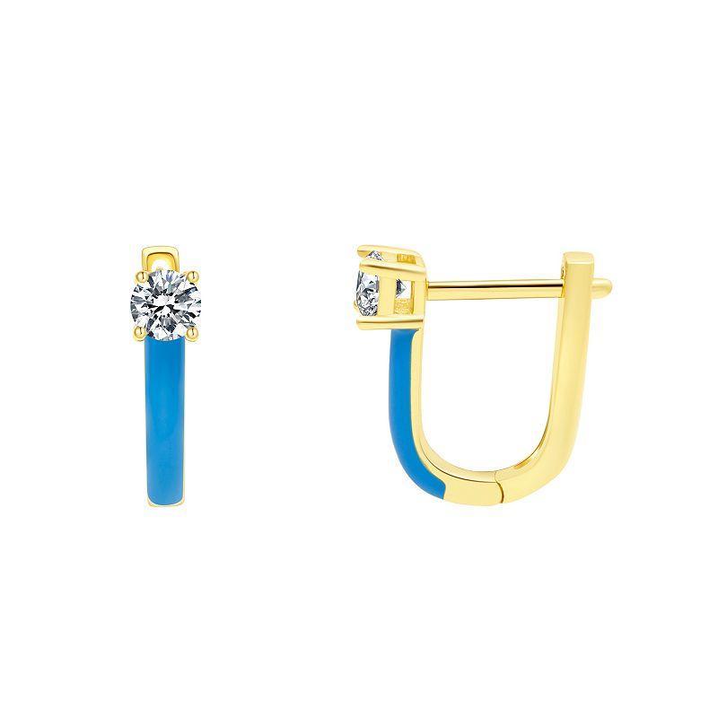 Enamorata Blue Enamel & Cubic Zirconia Oval Hoop Earrings, Womens Product Image