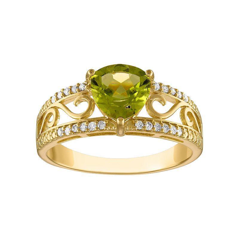 Tiara 14k Gold Over Silver Peridot & 1/10 Carat T.W. Diamond Ring, Womens Gold Tone Product Image