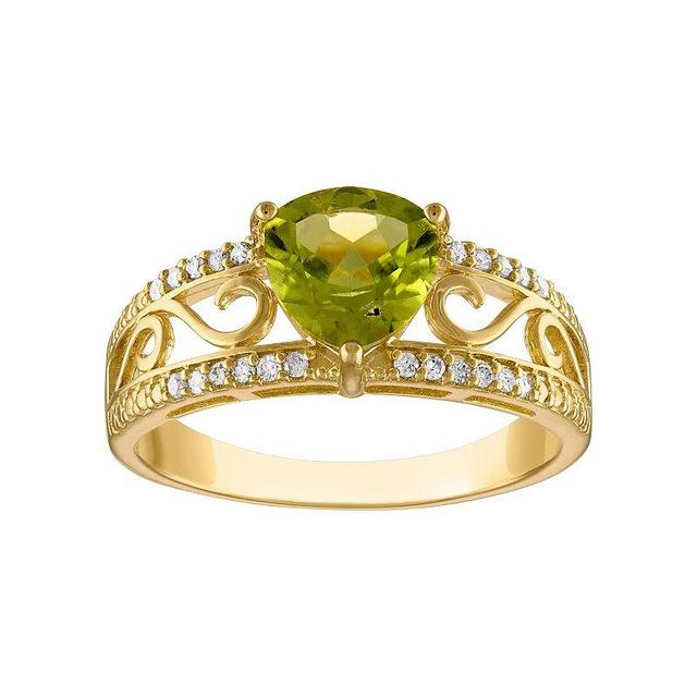 Tiara 14k Gold Over Silver Peridot & 1/10 Carat T.W. Diamond Ring, Womens Yellow Product Image