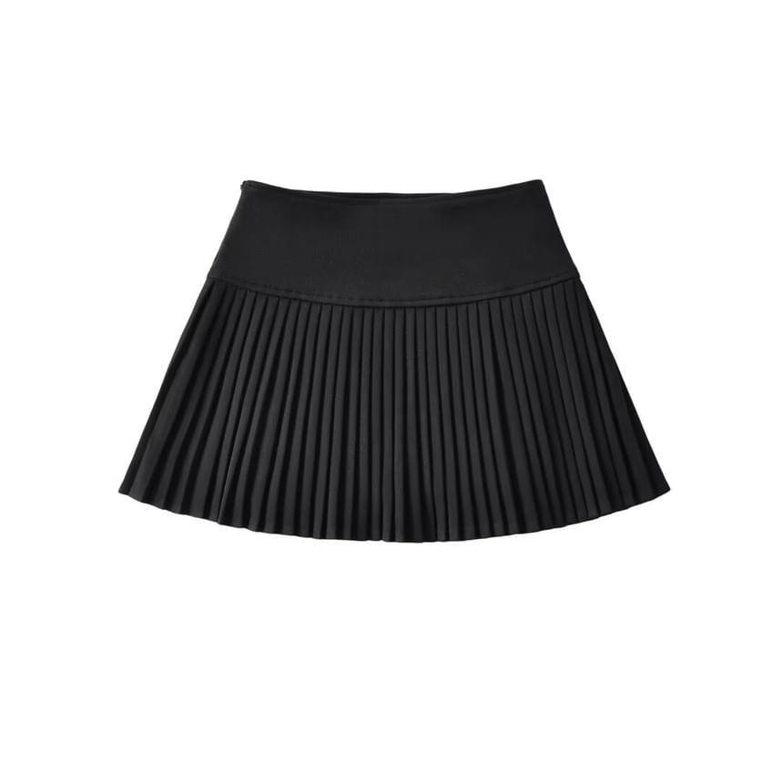 High Rise Plain Mini A-Line Pleated Skirt Product Image