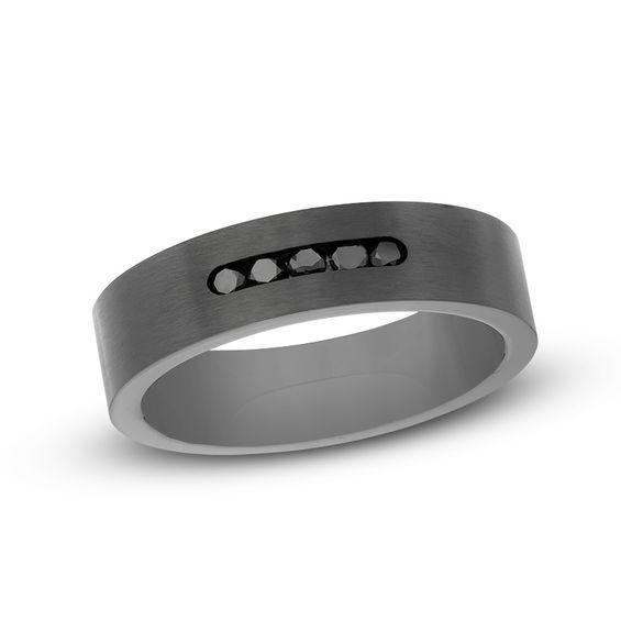 Men's 1/4 CT. T.w. Black Diamond Five Stone Wedding Band in Black IP Stainless Steel Product Image