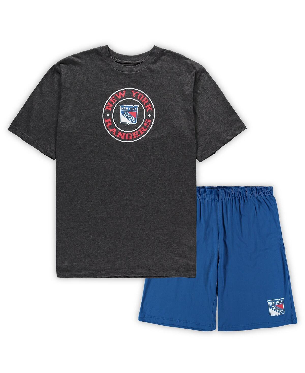 Men's Concepts Sport Blue/Heathered Charcoal New York Rangers Big & Tall T-Shirt & Shorts Sleep Set Product Image