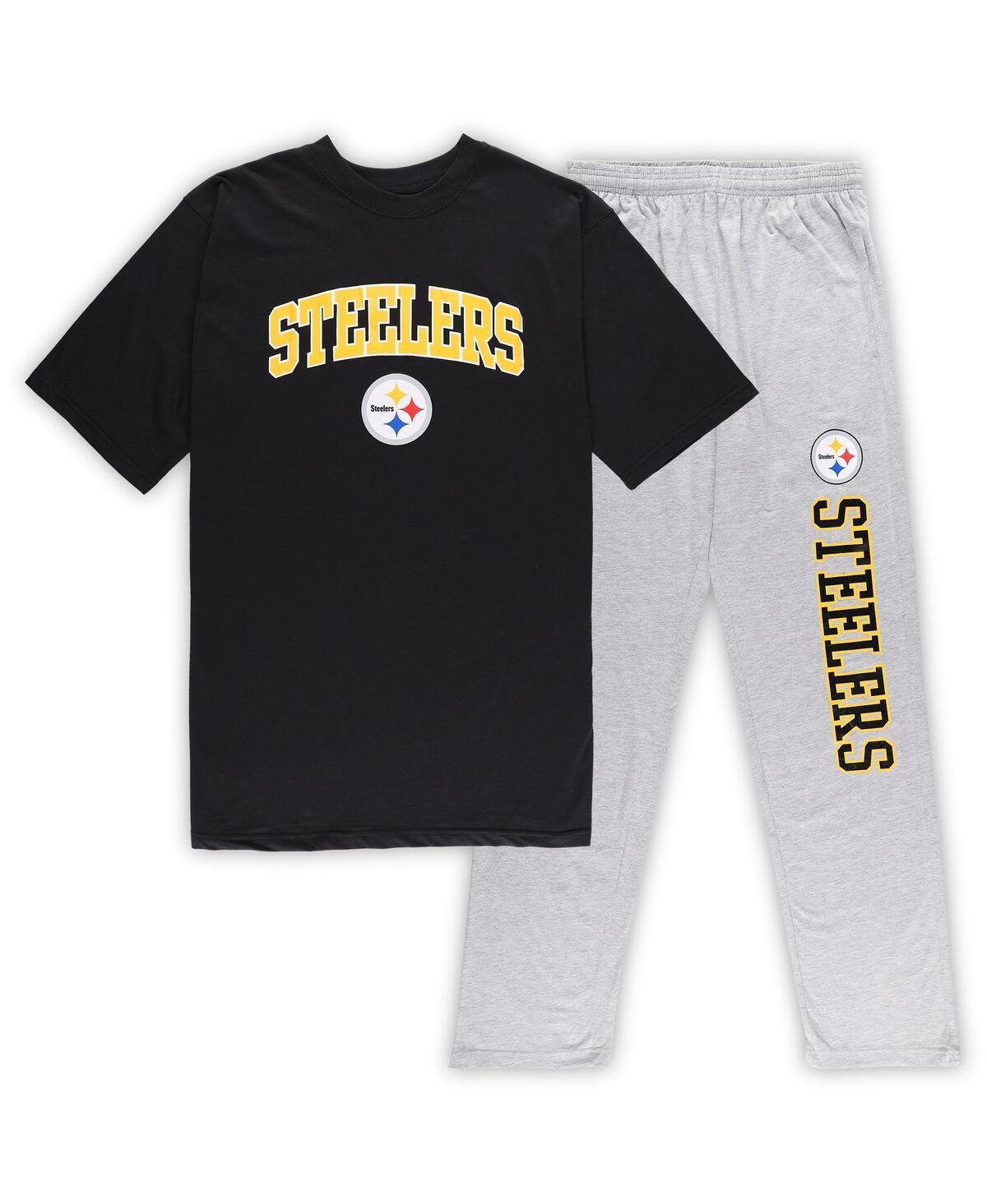 Mens Concepts Sport Black and Heather Gray Pittsburgh Steelers Big and Tall T-shirt and Pants Sleep Set - Black Product Image