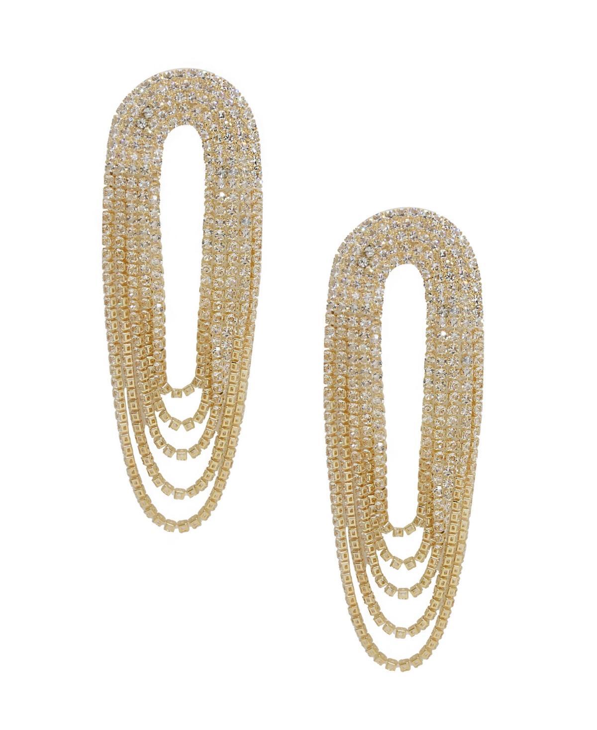 Ettika Crystal Draped Fringe Statement Earrings in Silver Tone Product Image